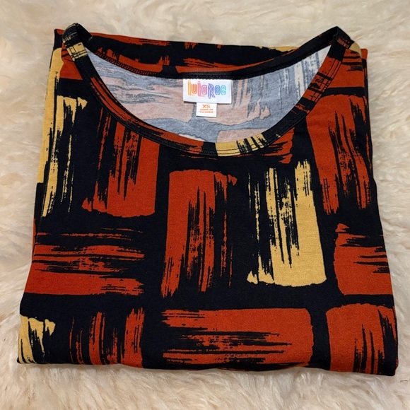 LuLaRoe Black Orange/ Yellow Geometric Pattern Stretch Midi Dress - Picture 5 of 5